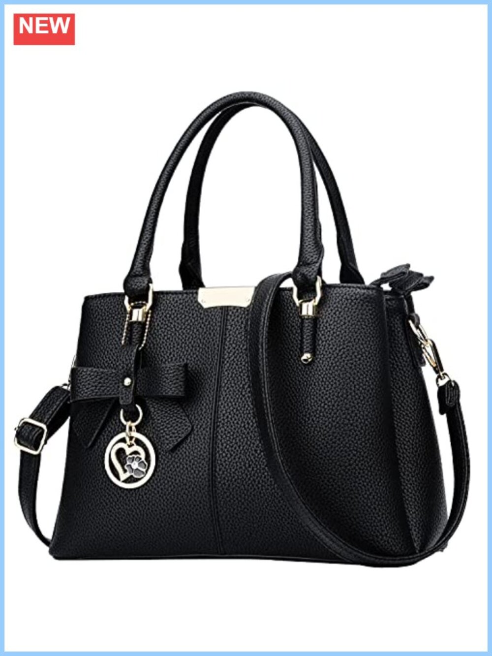 PU Leather Top Handle Satchel Handbag Medium 3 Compartment Purse